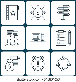 Set Of 9 Project Management Icons. Includes Time Management, Money, Computer And Other Symbols. Beautiful Design Elements.