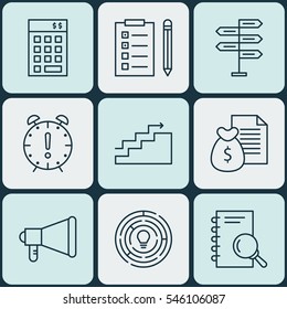 Set Of 9 Project Management Icons. Includes Report, Time Management, Opportunity And Other Symbols. Beautiful Design Elements.