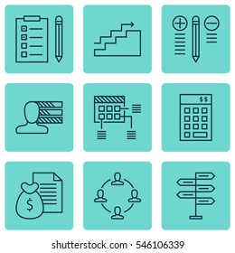 Set Of 9 Project Management Icons. Includes Decision Making, Collaboration, Investment And Other Symbols. Beautiful Design Elements.