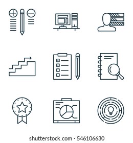Set Of 9 Project Management Icons. Includes Computer, Innovation, Decision Making And Other Symbols. Beautiful Design Elements.