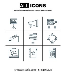 Set Of 9 Project Management Icons. Includes Board, Investment, Presentation And Other Symbols. Beautiful Design Elements.