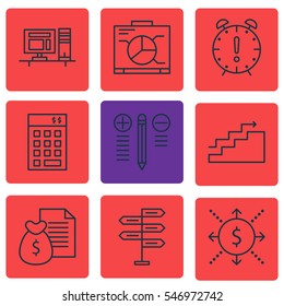Set Of 9 Project Management Icons. Includes Decision Making, Computer, Growth And Other Symbols. Beautiful Design Elements.