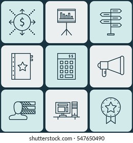 Set Of 9 Project Management Icons. Includes Computer, Personal Skills, Warranty And Other Symbols. Beautiful Design Elements.