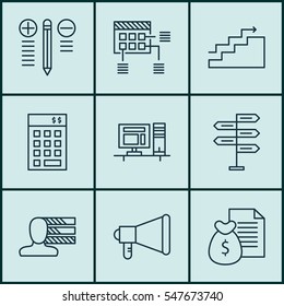 Set Of 9 Project Management Icons. Includes Opportunity, Decision Making, Personal Skills And Other Symbols. Beautiful Design Elements.
