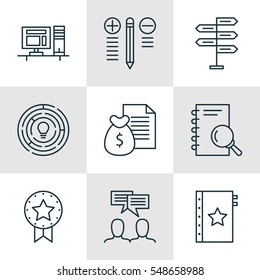 Set Of 9 Project Management Icons. Includes Discussion, Warranty, Decision Making And Other Symbols. Beautiful Design Elements.