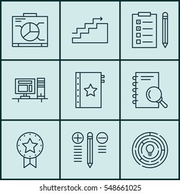 Set Of 9 Project Management Icons. Includes Growth, Analysis, Computer And Other Symbols. Beautiful Design Elements.