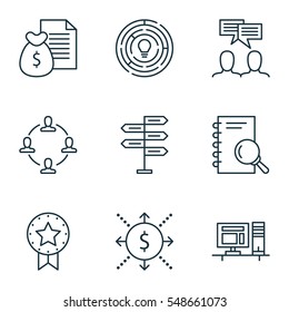 Set Of 9 Project Management Icons. Includes Money, Computer, Analysis And Other Symbols. Beautiful Design Elements.