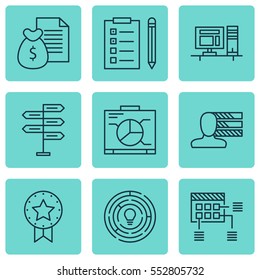 Set Of 9 Project Management Icons. Includes Schedule, Personal Skills, Reminder And Other Symbols. Beautiful Design Elements.
