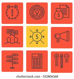 Set Of 9 Project Management Icons. Includes Report, Opportunity, Announcement And Other Symbols. Beautiful Design Elements.