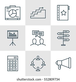 Set Of 9 Project Management Icons. Includes Investment, Warranty, Discussion And Other Symbols. Beautiful Design Elements.