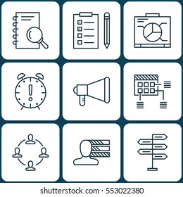 Set Of 9 Project Management Icons. Includes Reminder, Personal Skills, Schedule And Other Symbols. Beautiful Design Elements.