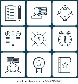 Set Of 9 Project Management Icons. Includes Decision Making, Present Badge, Warranty And Other Symbols. Beautiful Design Elements.