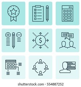 Set Of 9 Project Management Icons. Includes Reminder, Discussion, Collaboration And Other Symbols. Beautiful Design Elements.