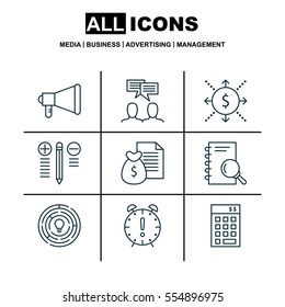 Set Of 9 Project Management Icons. Includes Money, Time Management, Discussion And Other Symbols. Beautiful Design Elements.