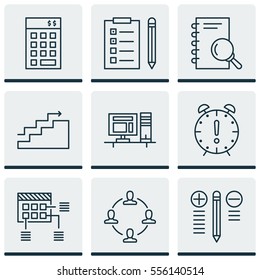 Set Of 9 Project Management Icons. Includes Reminder, Decision Making, Analysis And Other Symbols. Beautiful Design Elements.
