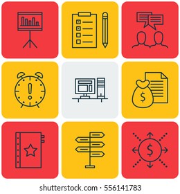 Set Of 9 Project Management Icons. Includes Presentation, Opportunity, Warranty And Other Symbols. Beautiful Design Elements.