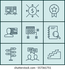 Set Of 9 Project Management Icons. Includes Money, Schedule, Present Badge And Other Symbols. Beautiful Design Elements.
