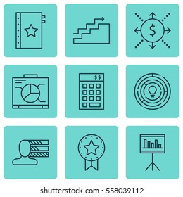 Set Of 9 Project Management Icons. Includes Investment, Money, Board And Other Symbols. Beautiful Design Elements.