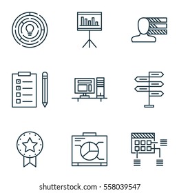 Set Of 9 Project Management Icons. Includes Opportunity, Board, Present Badge And Other Symbols. Beautiful Design Elements.