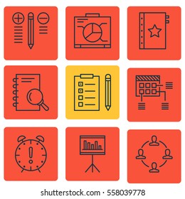 Set Of 9 Project Management Icons. Includes Collaboration, Schedule, Analysis And Other Symbols. Beautiful Design Elements.
