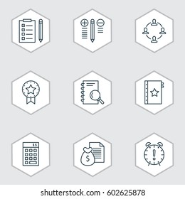 Set Of 9 Project Management Icons. Includes Collaboration, Analysis, Decision Making And Other Symbols. Beautiful Design Elements.