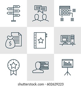 Set Of 9 Project Management Icons. Includes Discussion, Opportunity, Schedule And Other Symbols. Beautiful Design Elements.