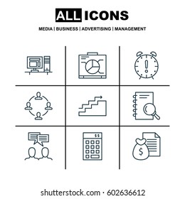 Set Of 9 Project Management Icons. Includes Collaboration, Growth, Investment And Other Symbols. Beautiful Design Elements.