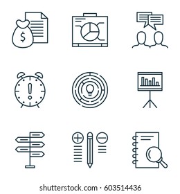 Set Of 9 Project Management Icons. Includes Opportunity, Presentation, Discussion And Other Symbols. Beautiful Design Elements.
