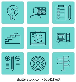 Set Of 9 Project Management Icons. Includes Decision Making, Personal Skills, Board And Other Symbols. Beautiful Design Elements.