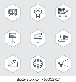 Set Of 9 Project Management Icons. Includes Presentation, Opportunity, Growth And Other Symbols. Beautiful Design Elements.