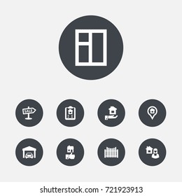 Set Of 9 Property Icons Set.Collection Of Property, Advertisement, Car And Other Elements.