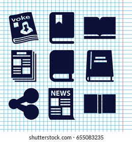 Set of 9 publish filled icons such as magazine, book, newspaper, share