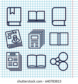 Set of 9 publish outline icons such as magazine, book, share