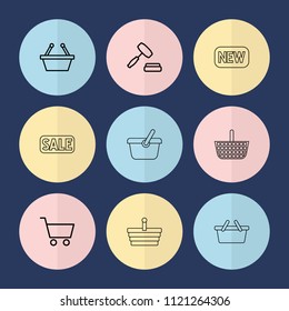 Set of 9 purchase outline icons such as shopping basket, auction, shopping cart, new, sale