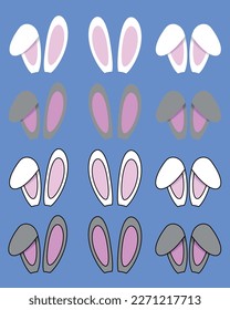Set of 9 Rabbit Ears White and Gray with and without Contours