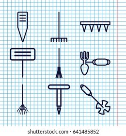 Set of 9 rake outline icons such as gardening tool, rake