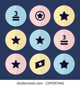 Set of 9 rating filled icons such as star, 3 allowed