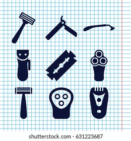Set of 9 razor filled icons such as