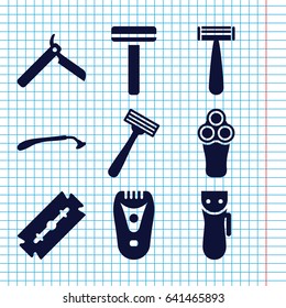 Set of 9 razor filled icons such as