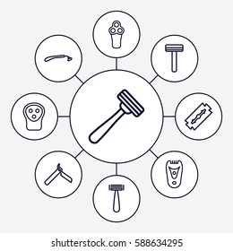 Set of 9 razor outline icons such as 