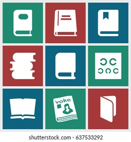 set of 9 read filled icons such as book, magazine