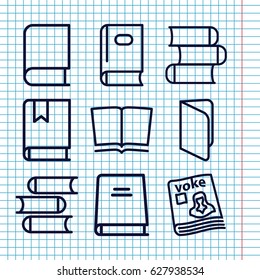 Set of 9 read outline icons such as book