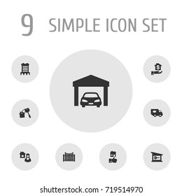 Set Of 9 Real Icons Set.Collection Of Real Estate Agent, Like, Barrier And Other Elements.