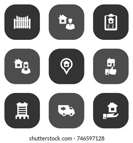 Set Of 9 Real Icons Set.Collection Of Barrier, Skyscraper, Pin And Other Elements.