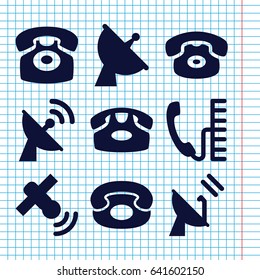Set of 9 receiver filled icons such as desk phone, satellite