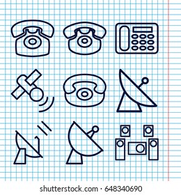 Set of 9 receiver outline icons such as satellite, desk phone