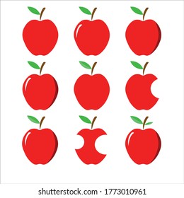 Set of 9 red apples. Simple design. Vector illustration. Isolated