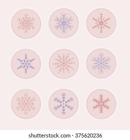 Set of 9 red and blue snowflakes icon 
