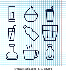 Set of 9 refreshment outline icons such as milkshake, bottle, drink