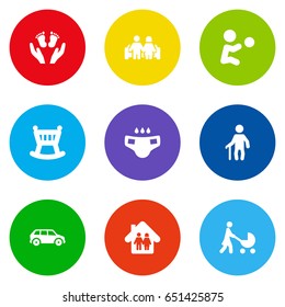 Set Of 9 Relatives Icons Set.Collection Of Playing, Automobile, Nappy And Other Elements.